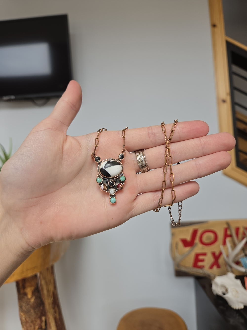 White Buffalo Turquoise Copper Paperclip Necklace
